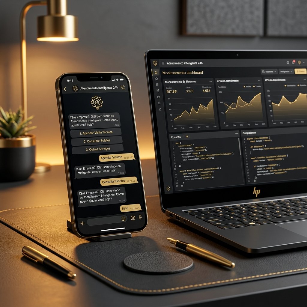 Atendimento inteligente via WhatsApp e dashboard de monitoramento em notebook